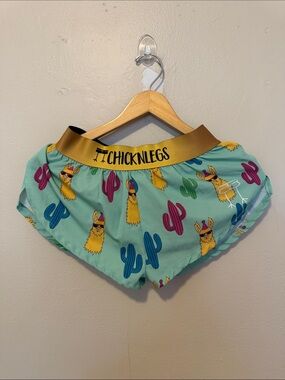 ChicknLegs Aqua Llama Print Women's Shorts with Gold Waistband